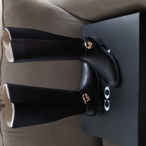Coach Shoes - New! Coach black Farrah logo tall riding boots size 6